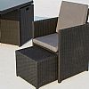 Outdoor Wicker Dining Set mit zwei Ottomanen und vier Sesseln Esstisch - 10D01D