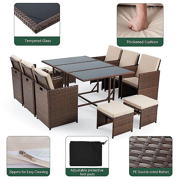 Platzsparendes Rattan-Esstisch-Set - 10D01E