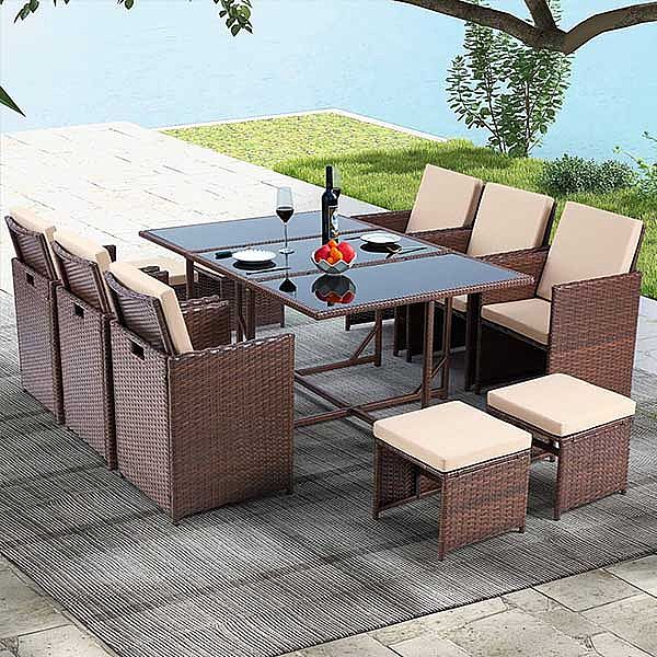 Platzsparendes Rattan-Esstisch-Set - 10D01E