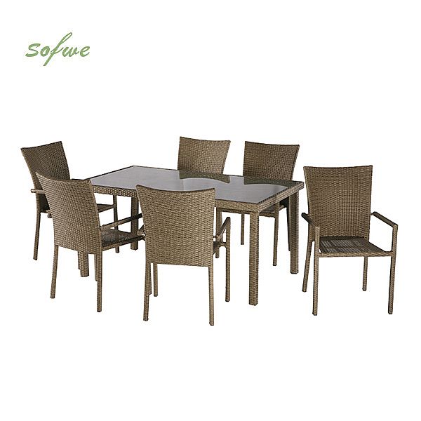 Geflecht Tisch und Stuhl Set mit sechs Stühlen Rattan Sessel - 10D01F