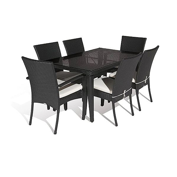 Modernes stilvolles Set aus schwarzem Rattan-Esstisch und Stuhl - 10D01G