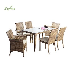 Garten Rattan 6-teiliges Esszimmer Tisch und Stuhl Set