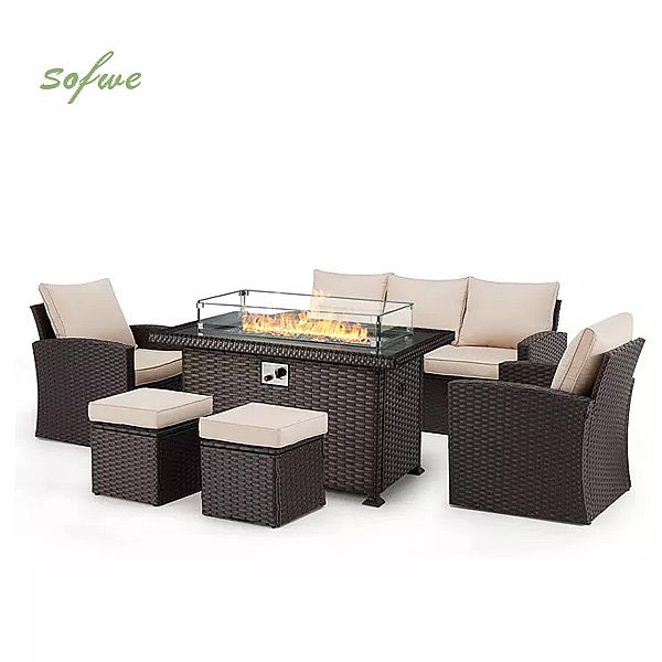 Rattan-Terrassenmöbel Sofa Konversationsset mit Feuerstellentisch - 10C01F