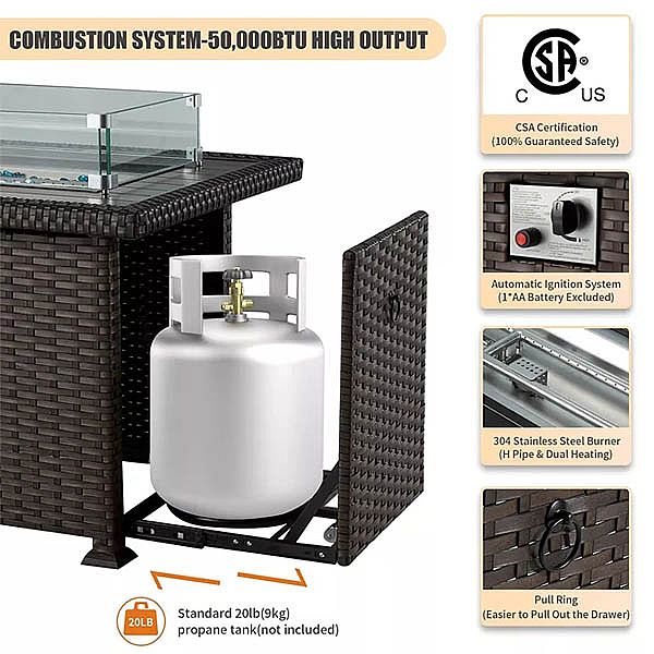 Rattan-Terrassenmöbel Sofa Konversationsset mit Feuerstellentisch - 10C01F