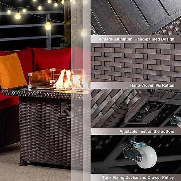 Rattan-Terrassenmöbel Sofa Konversationsset mit Feuerstellentisch - 10C01F