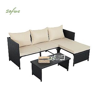 3 Stück Garten Rattan Sofa