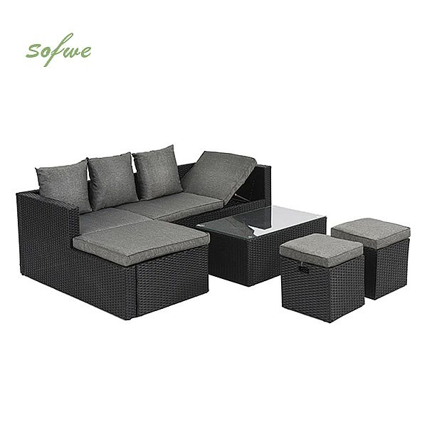 Garten-Rattan-Möbel-Sets in Schwarz - 10C01M
