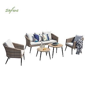 Modernes, luxuriöses Rattan-Gartenmöbelsofa im französischen...