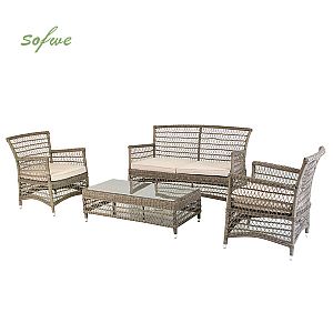 4 Piece PE Wicker Garden Sofa Furniture Set