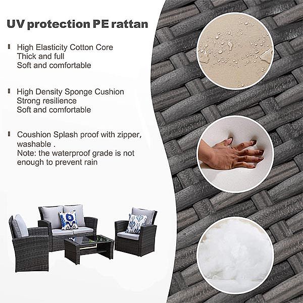 Patio-Garten-Sofa-Set aus Rattangeflecht - 10C01Z