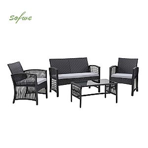 4-teiliges Korbmöbel-Sofa aus Rattan mit Schreibtischplatte...