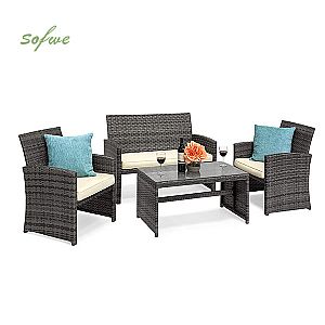 Geflochtene Rattan-Terrassen-Gesprächsmöbel-Sets