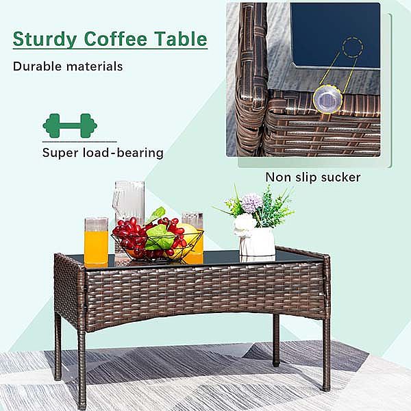 4-teiliges braunes Terrassenmöbel-Set aus Korbgeflecht - 10C02G