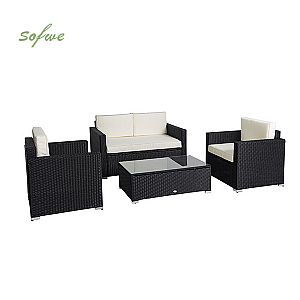 3-teiliges Terrassenmöbel-Set, Rattan-Korbsofa