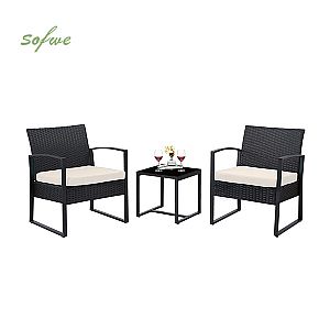 3-teiliges Korbmöbel-Set für die Terrasse im Freien