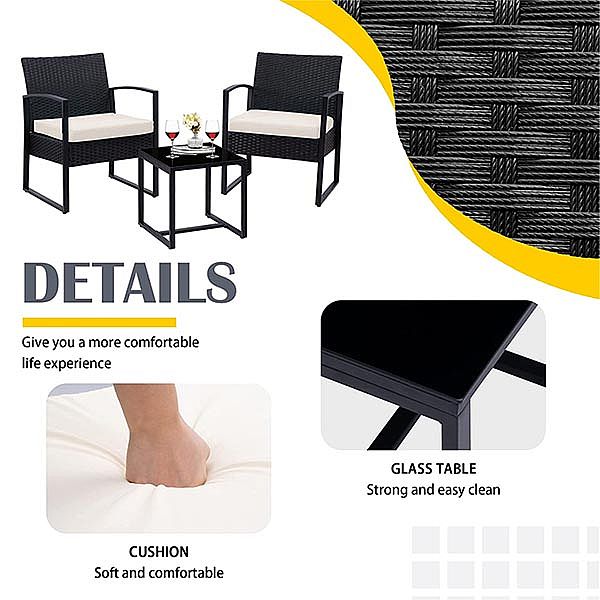 3-teiliges Korbmöbel-Set für die Terrasse im Freien - 10C02Q