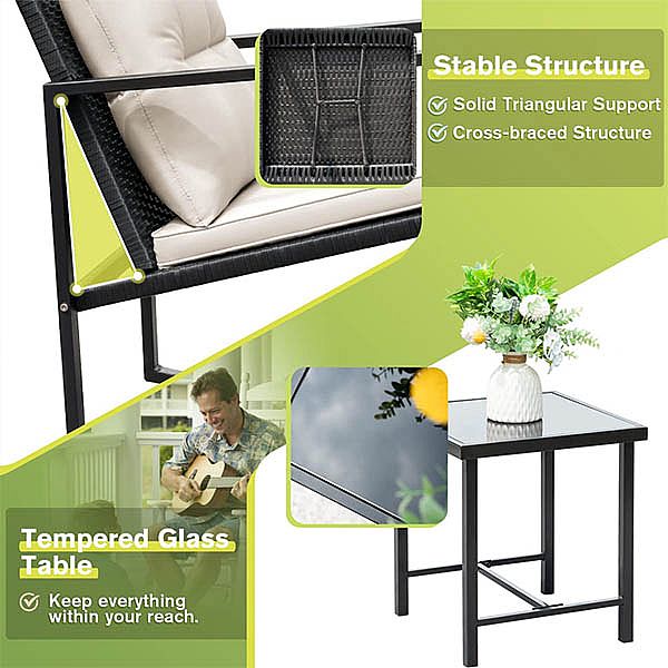 3-teiliges Gartenmöbel-Set aus Korbgeflecht mit Schaukel - 10C02R