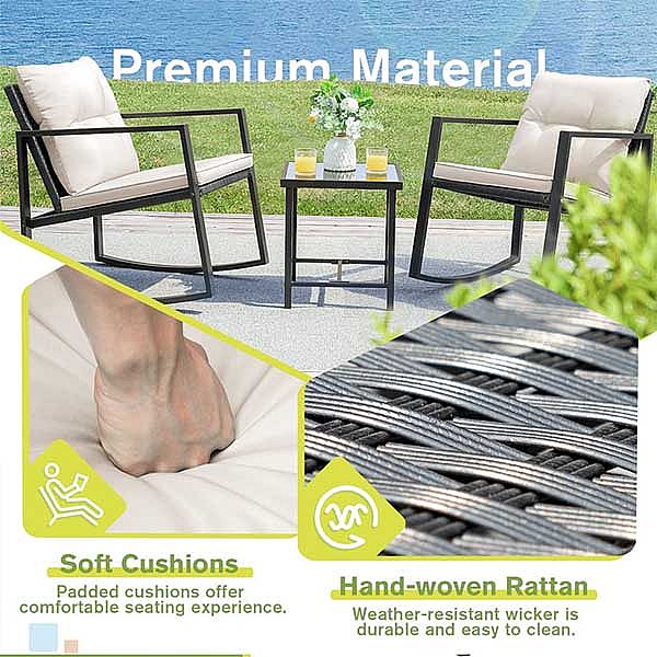 3-teiliges Gartenmöbel-Set aus Korbgeflecht mit Schaukel - 10C02R