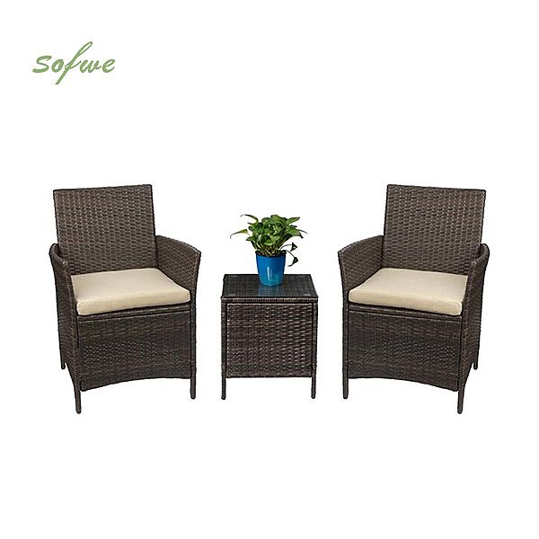3 Stück Rattan Gartenmöbel Set Wicker Bar Tisch - 10C02S