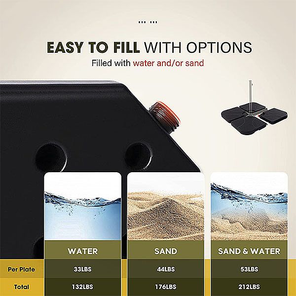 4-teilige robuste, freitragende, versetzte Sonnenschirmbasis - 12U03C