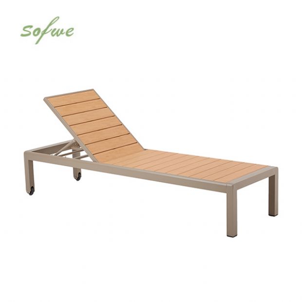 Verstellbarer Liegestuhl aus Aluminium, Kunststoff und Holz mit Rollen - 11D14G