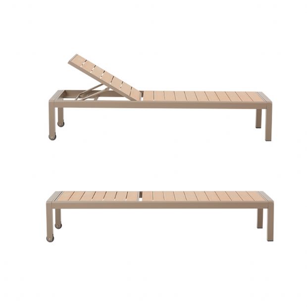 Verstellbarer Liegestuhl aus Aluminium, Kunststoff und Holz mit Rollen - 11D14G