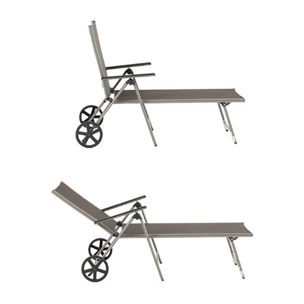 Aluminium-Textilene-Liegestuhl mit Rollen und Kissen - 11D14K