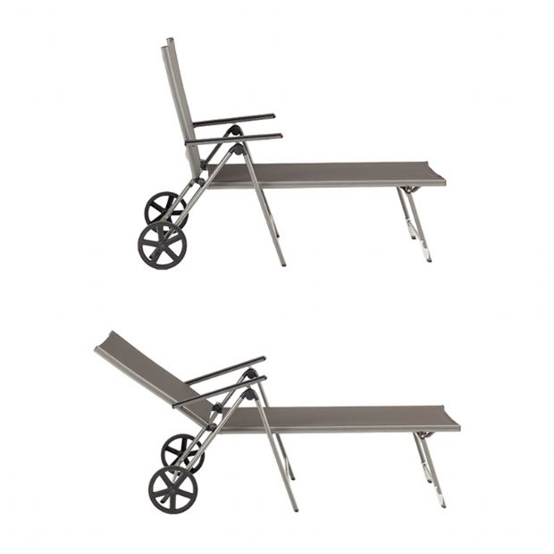 Aluminium-Textilene-Liegestuhl mit Rollen und Kissen - 11D14K