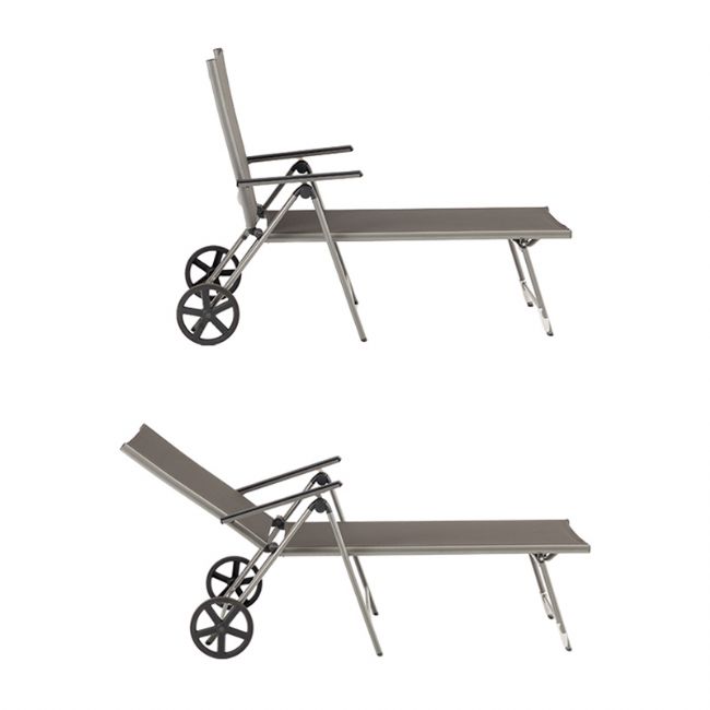 Aluminium-Textilene-Liegestuhl mit Rollen und Kissen - 11D14K