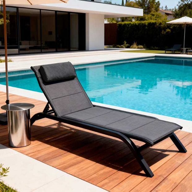 Verstellbare Rückenlehne Outdoor-Sonnenliege mit Aluminiumlegierungsrahmen und Netzgewebe - 11D25A